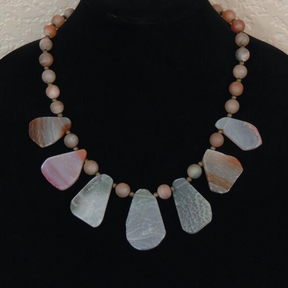 Blush Pink Champagne & Gray Druzy Agate Bib Statement Necklace